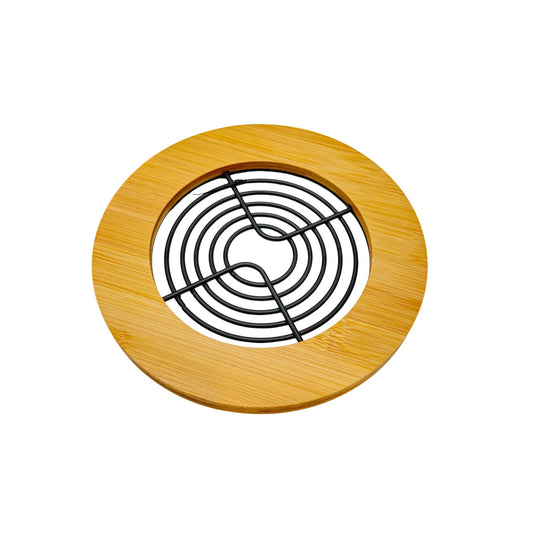 Iron and Bamboo Trivet Black 18 x 18 x 1.5 cm