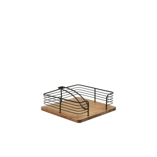 Iron and Bamboo Napkin Holder Black 19 x 19 x 7 cm