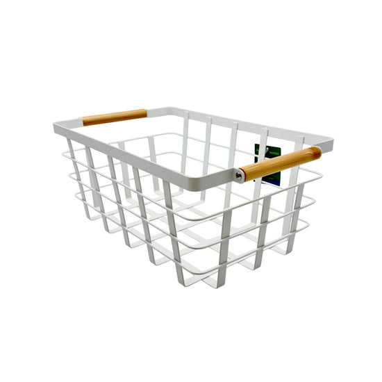 Iron and Bamboo Storage Basket White 37.8 x 22.5 x 15.3 cm