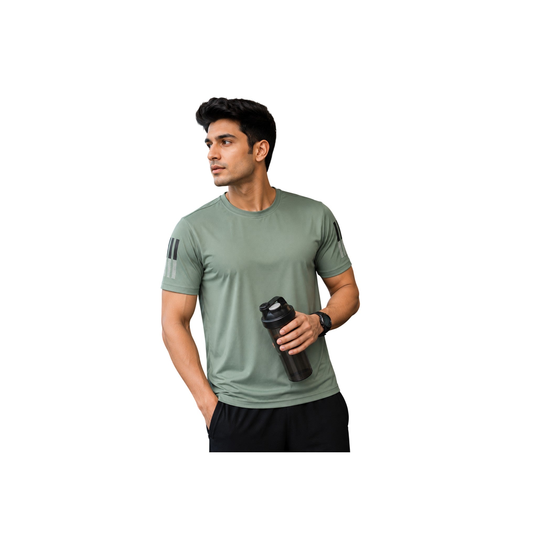Mens Activewear Half Sleeves T - shirt Green Xxs