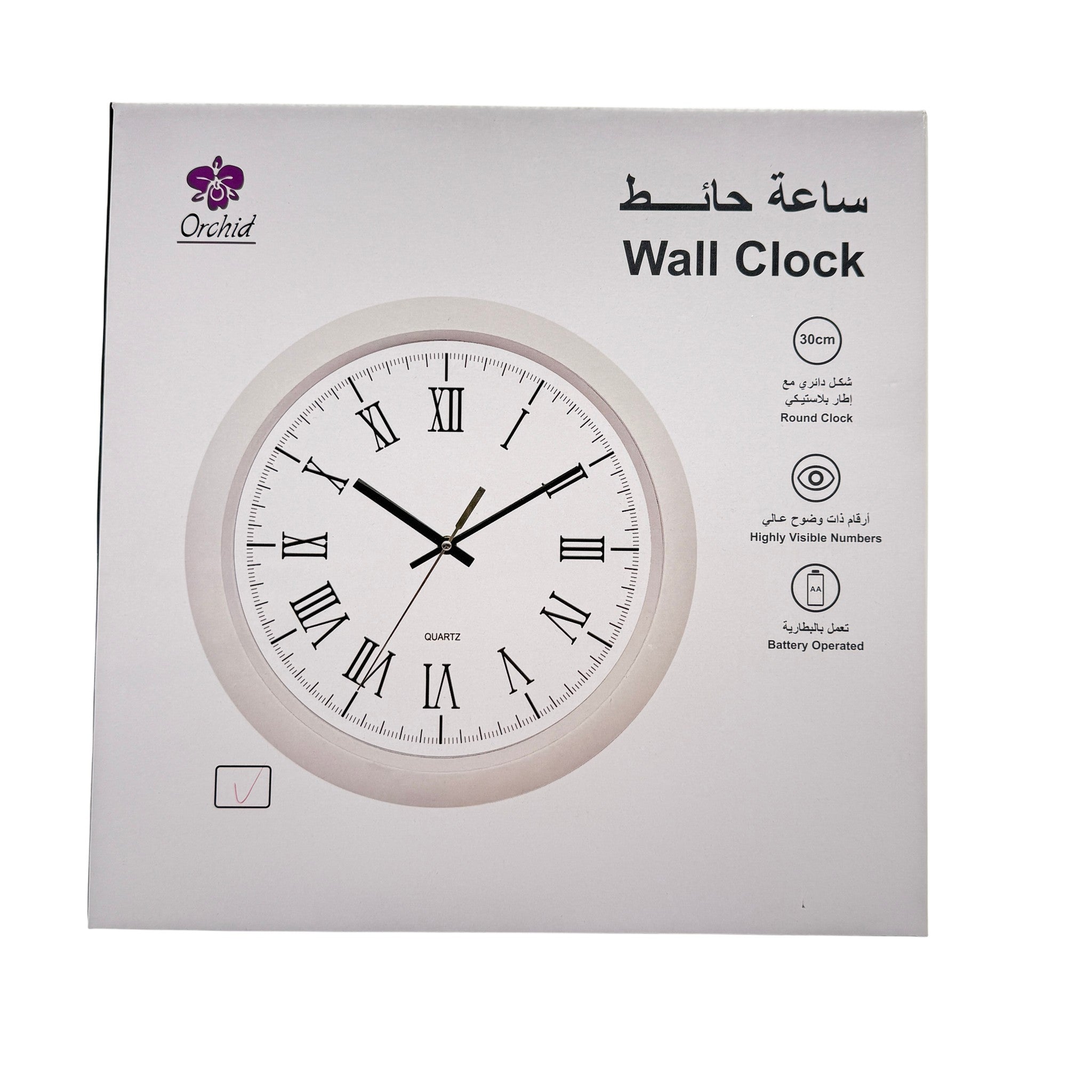Orchid White Roman Numbers Wall Clock 30 cm