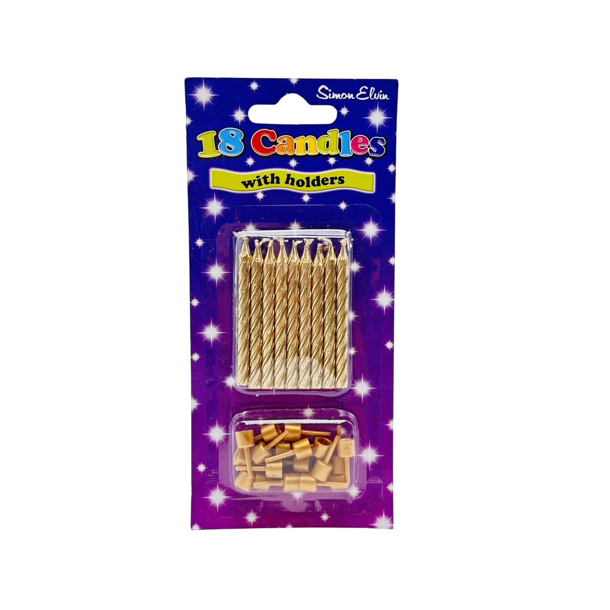 Birthday Spiral Candles (18 Pcs with Holders)-Gold
