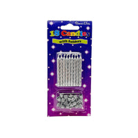 Birthday Spiral Candles (18 Pcs with Holders)-Silver