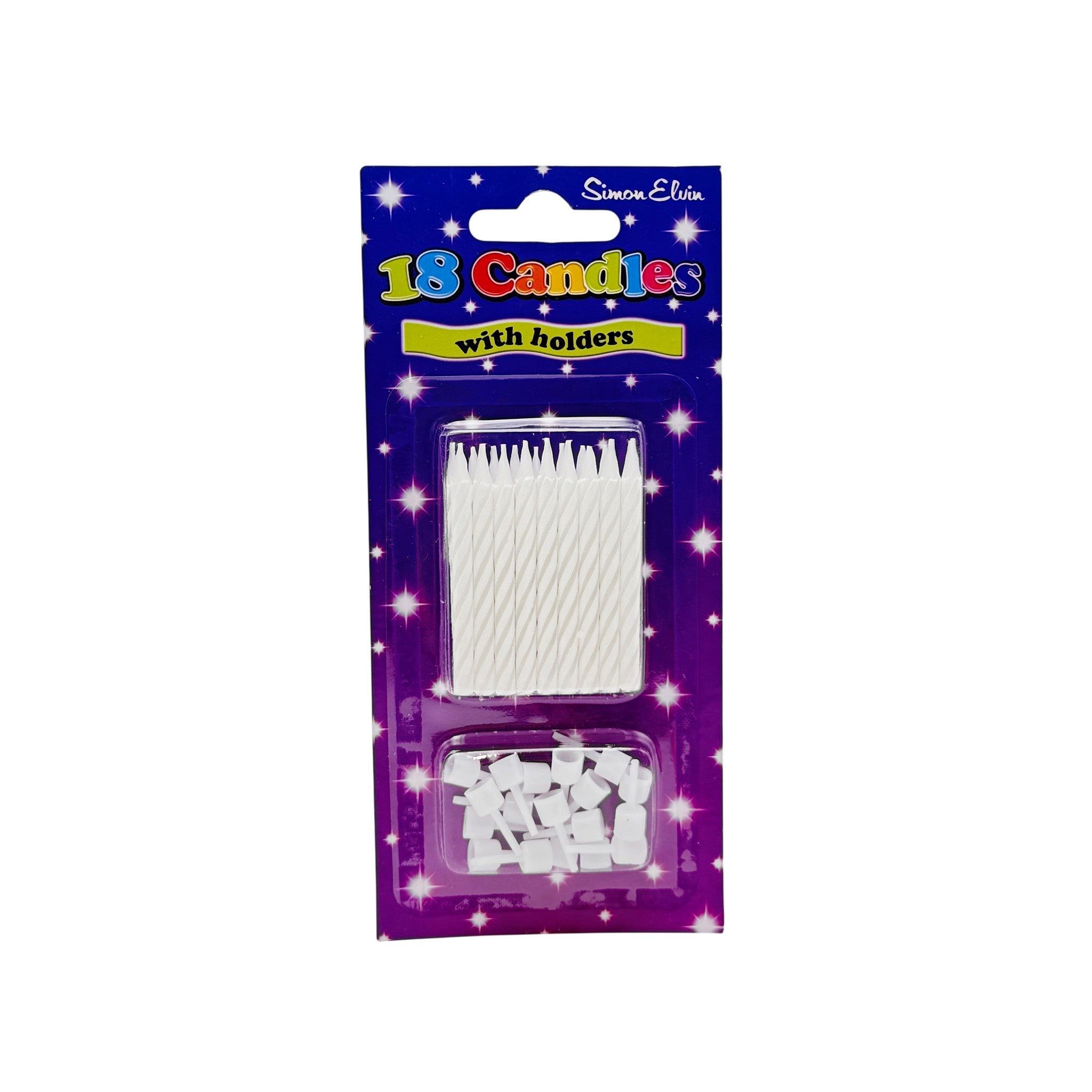 Birthday Spiral Candles (18 Pcs with Holders)-White