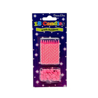 Birthday Spiral Candles (18 Pcs with Holders)-Pink