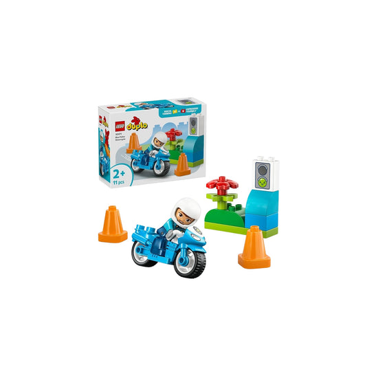 Blue Police Motorcycle Building Set White 11 pcs