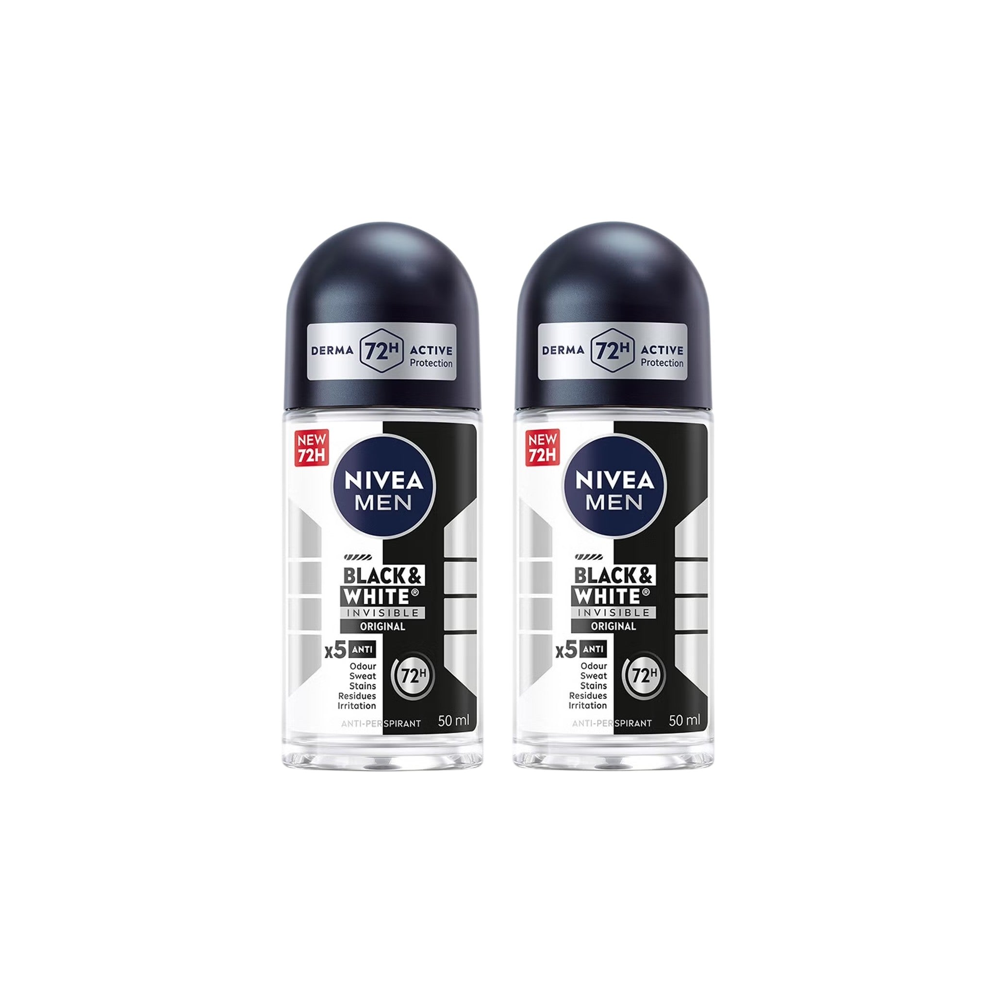 Nivea Black&White Invisible Men Deodorant Roll-On 50ml 2pcs