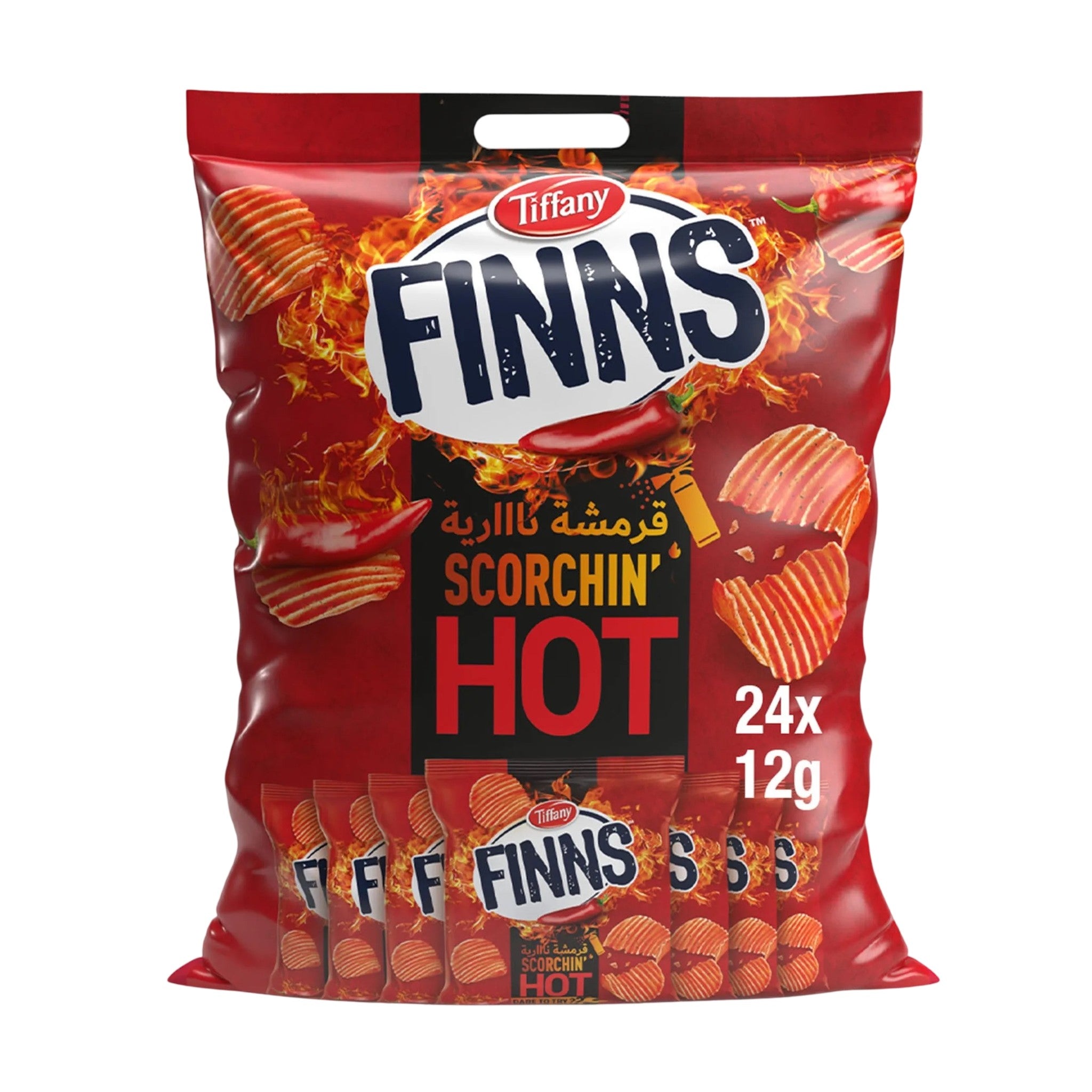 Tiffany Finns Potato Chips Scorchin Hot 24X12 gm