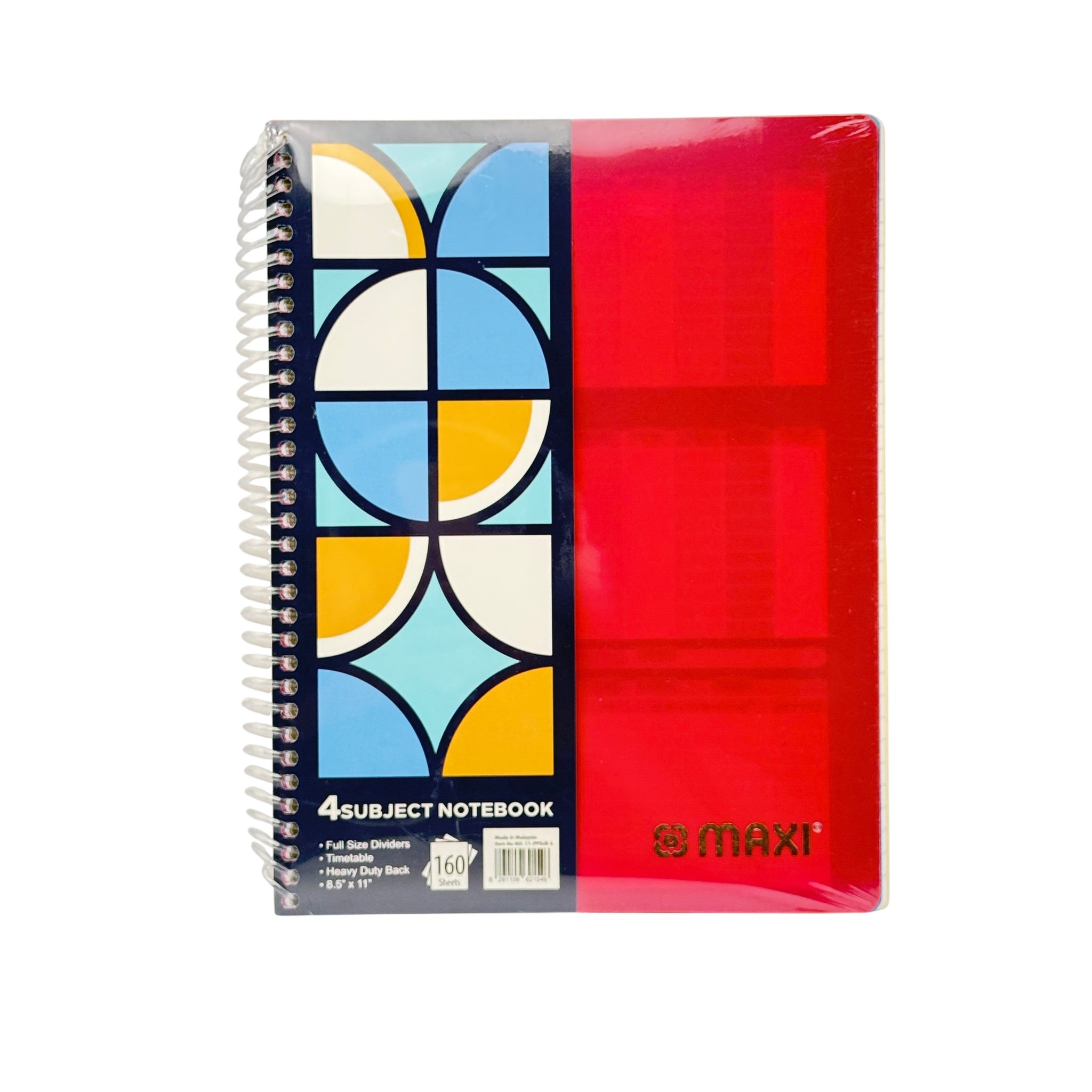 MAXI SPIRAL PP 4 SUBJECT NOTEBOOK 11"X8.5" 160SH