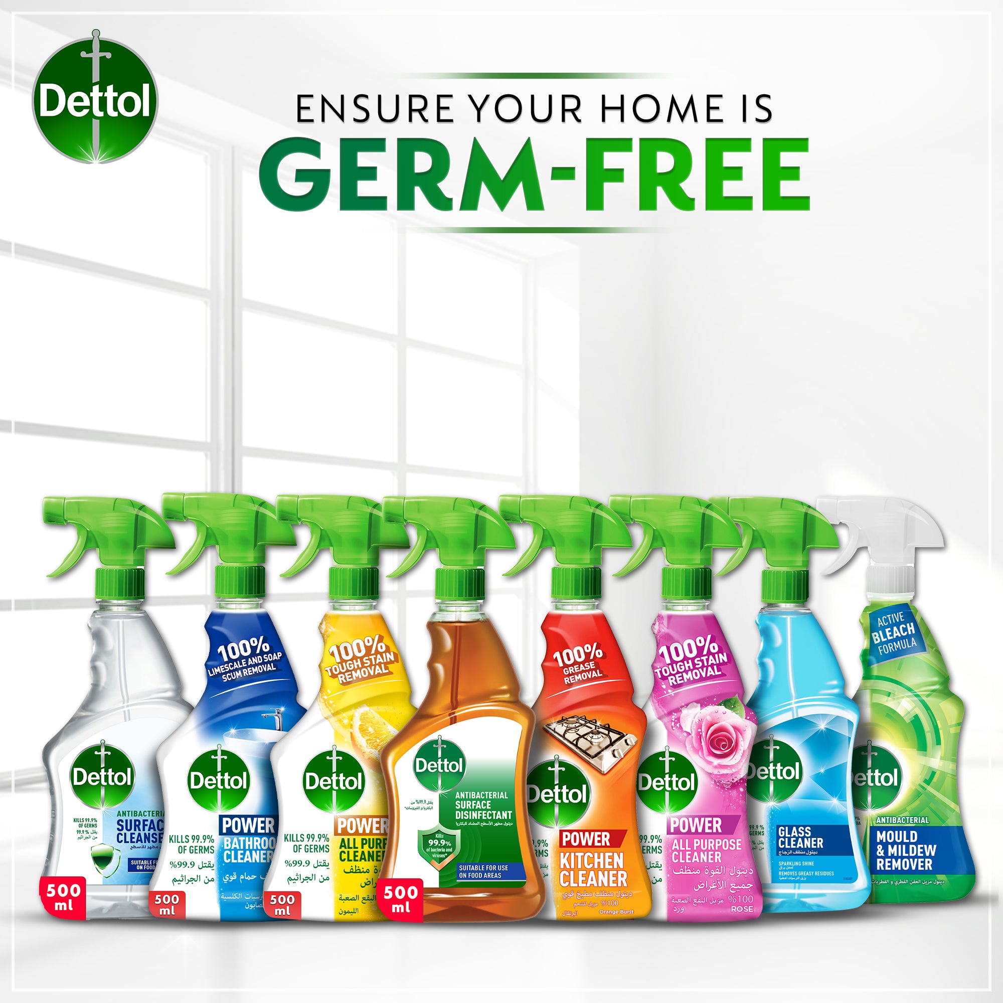 Dettol Power All Purpose Cleaner Spray Bottle Lemon Scent 500 ml
