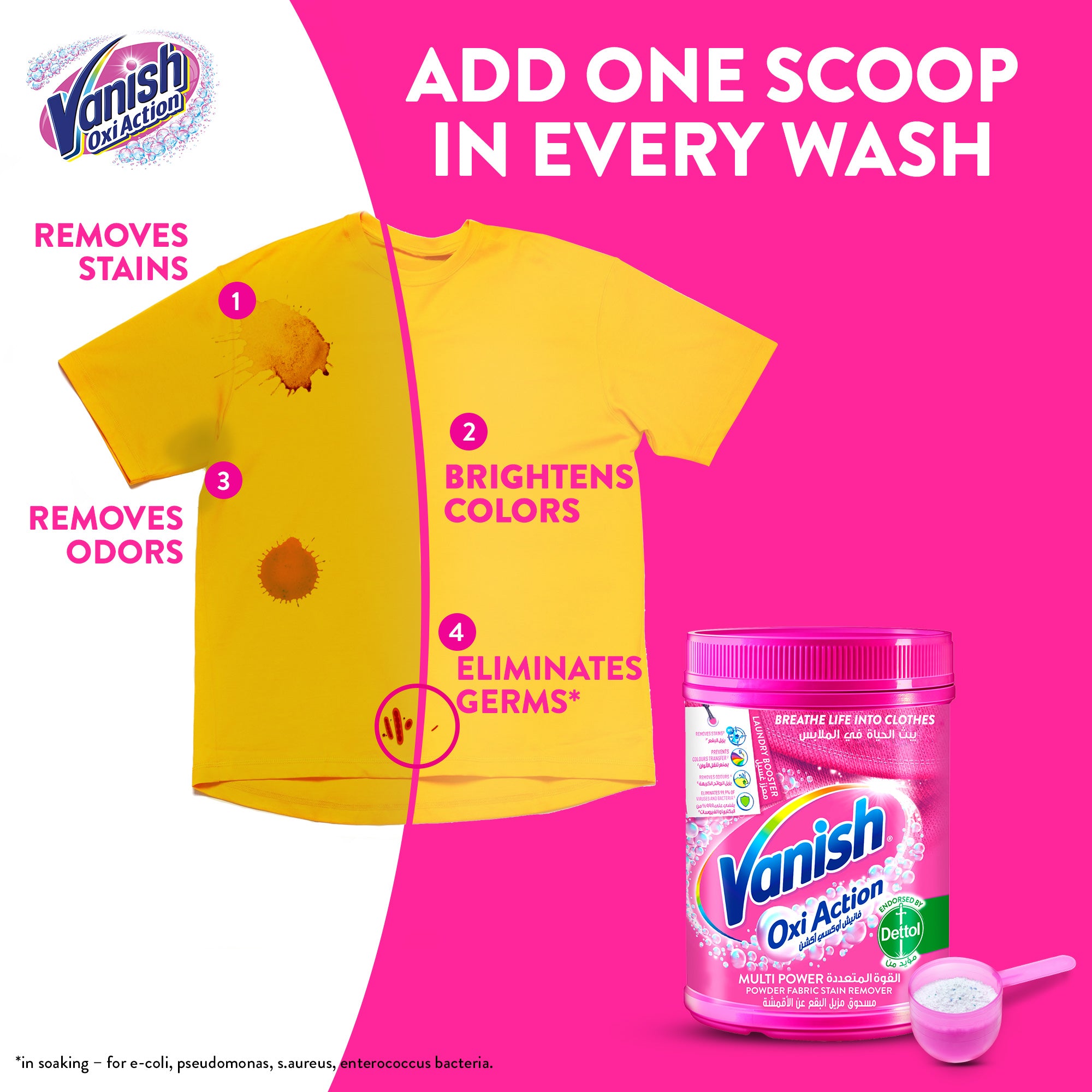 Vanish Oxi Action Stain Remover Powder White Clothes 450 g
