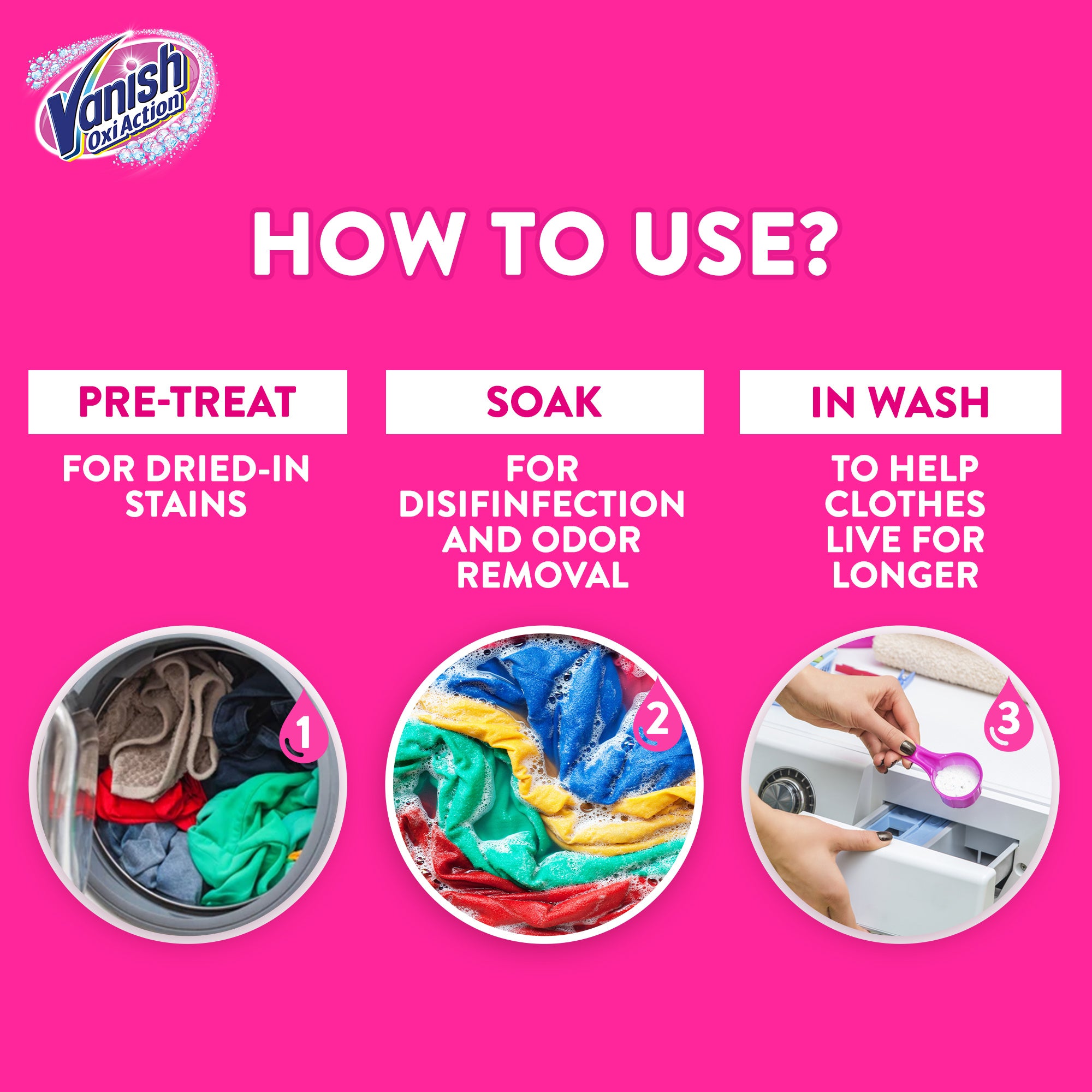 Vanish Oxi Action Stain Remover Powder White Clothes 450 g