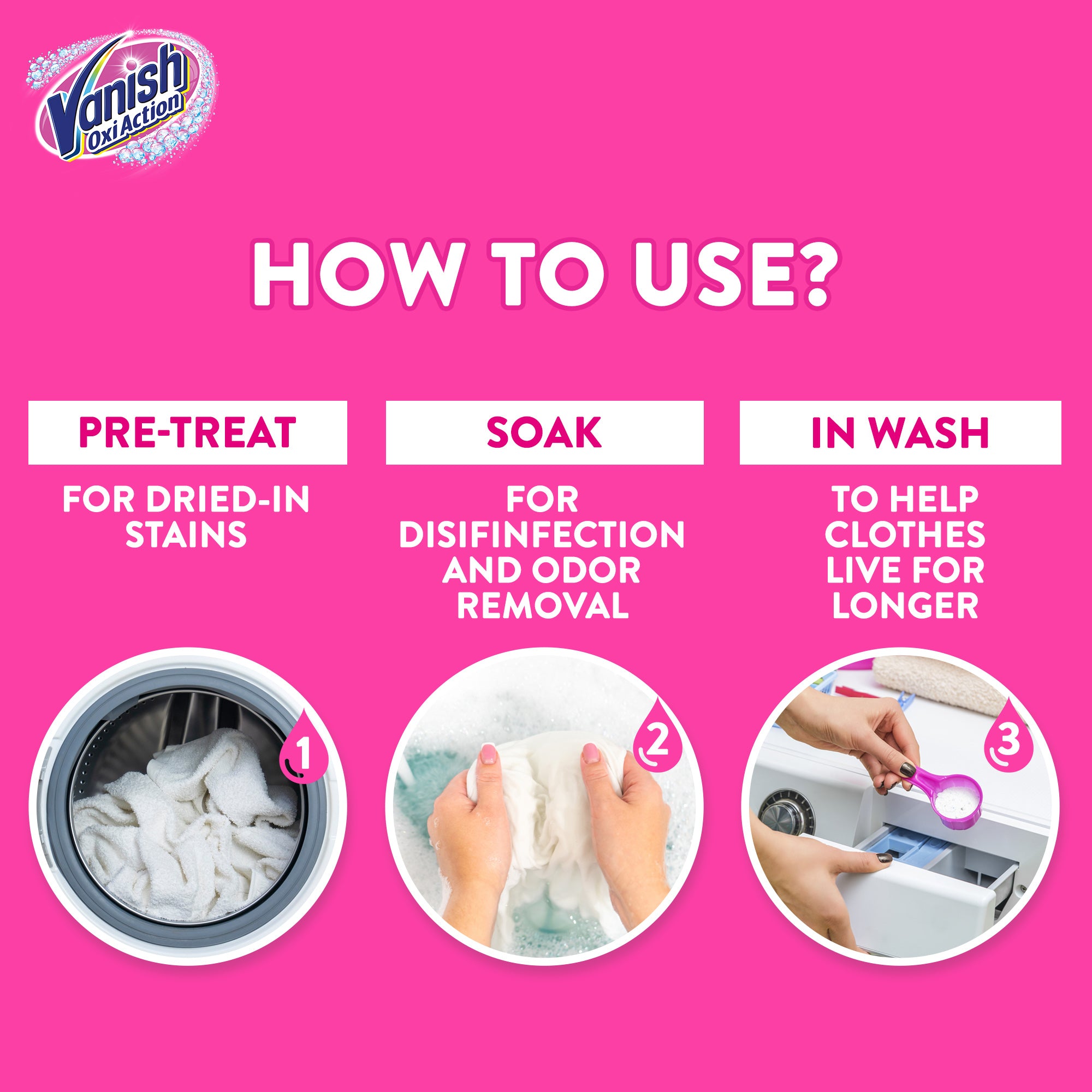 Vanish Oxi Action Stain Remover Powder For Coloured & White Clothes 500g