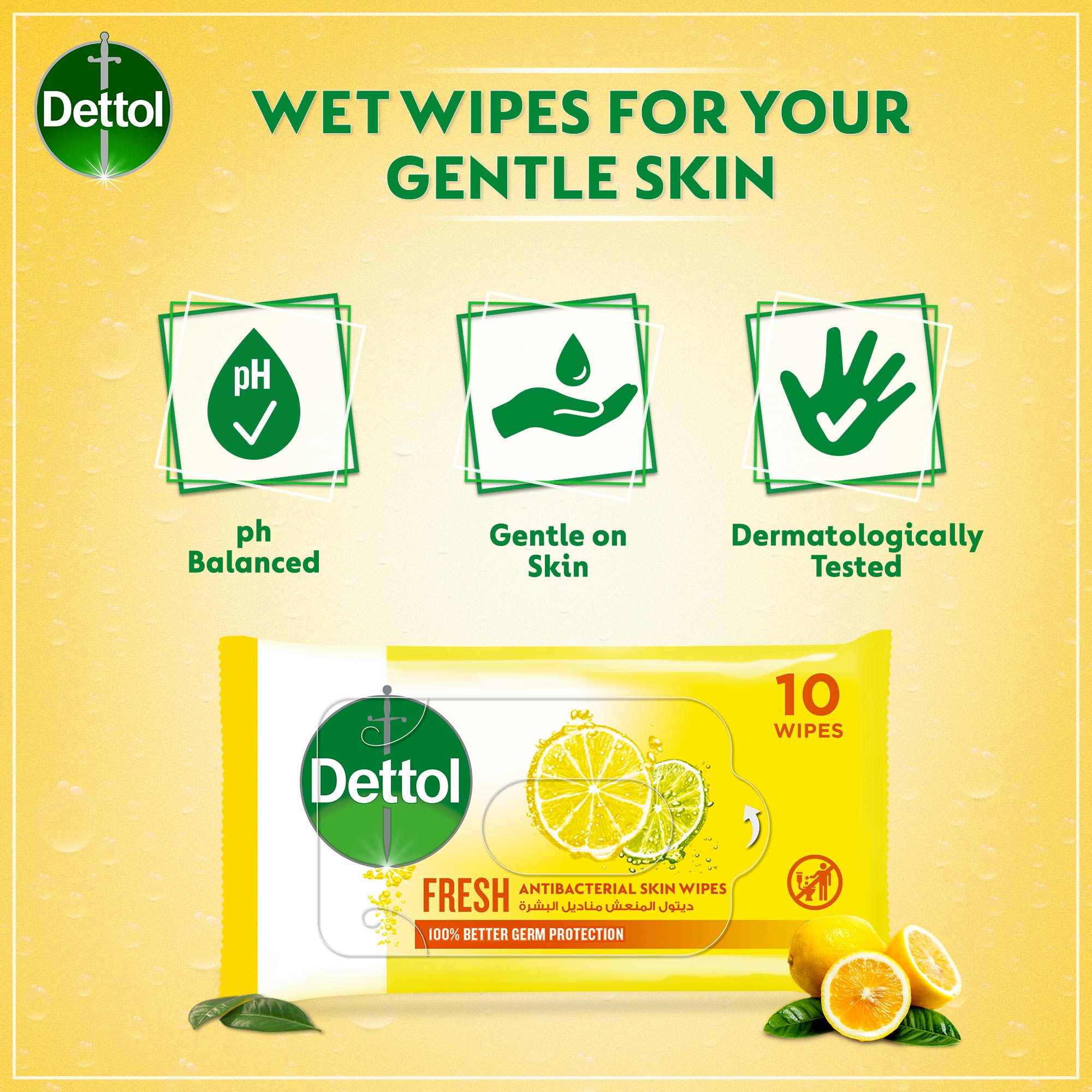 Dettol Fresh Antibacterial Skin Wipes 3 x 10 pcs Fresh
