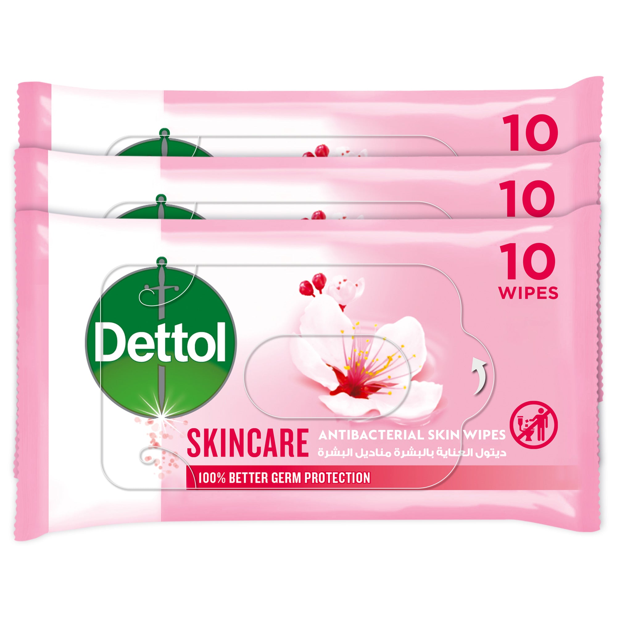 Dettol Fresh Antibacterial Skin Wipes 3 x 10 pcs rose skincare