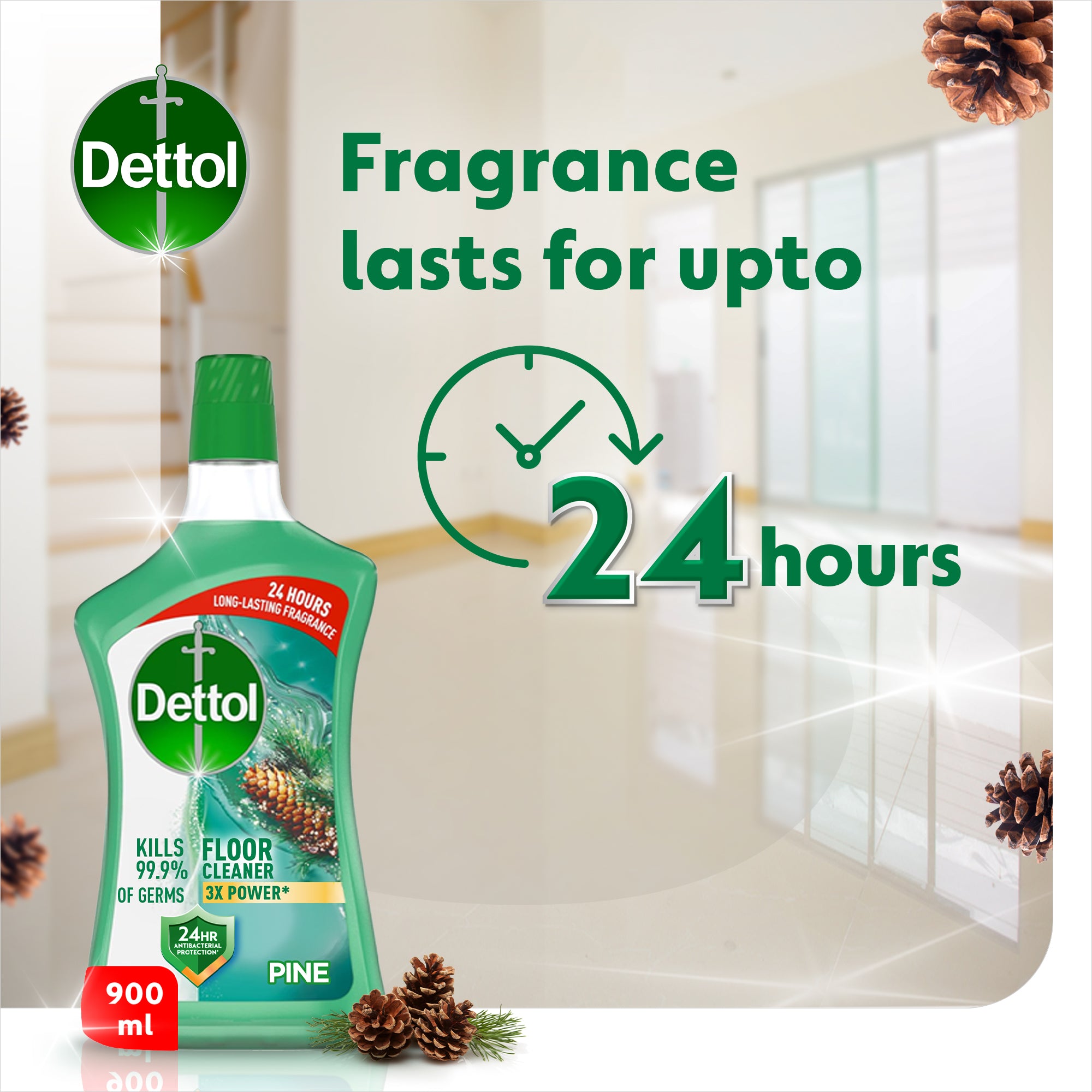 Dettol Power Floor Cleaner Pine Scent 900 ml