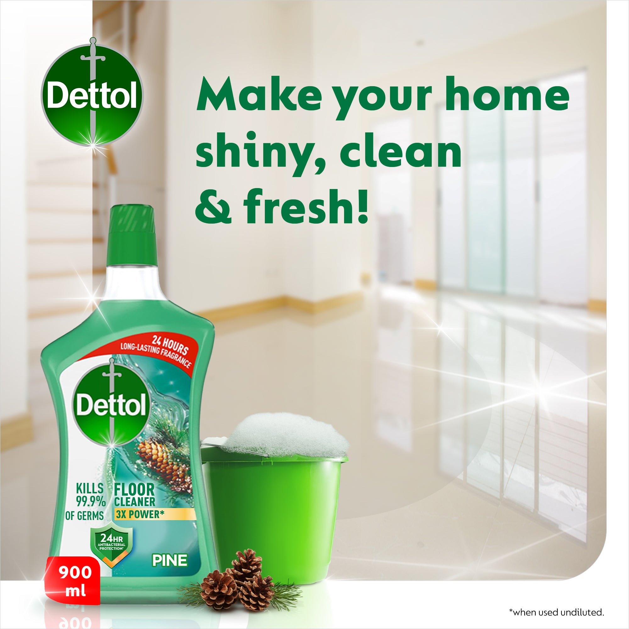 Dettol Power Floor Cleaner Pine Scent 900 ml