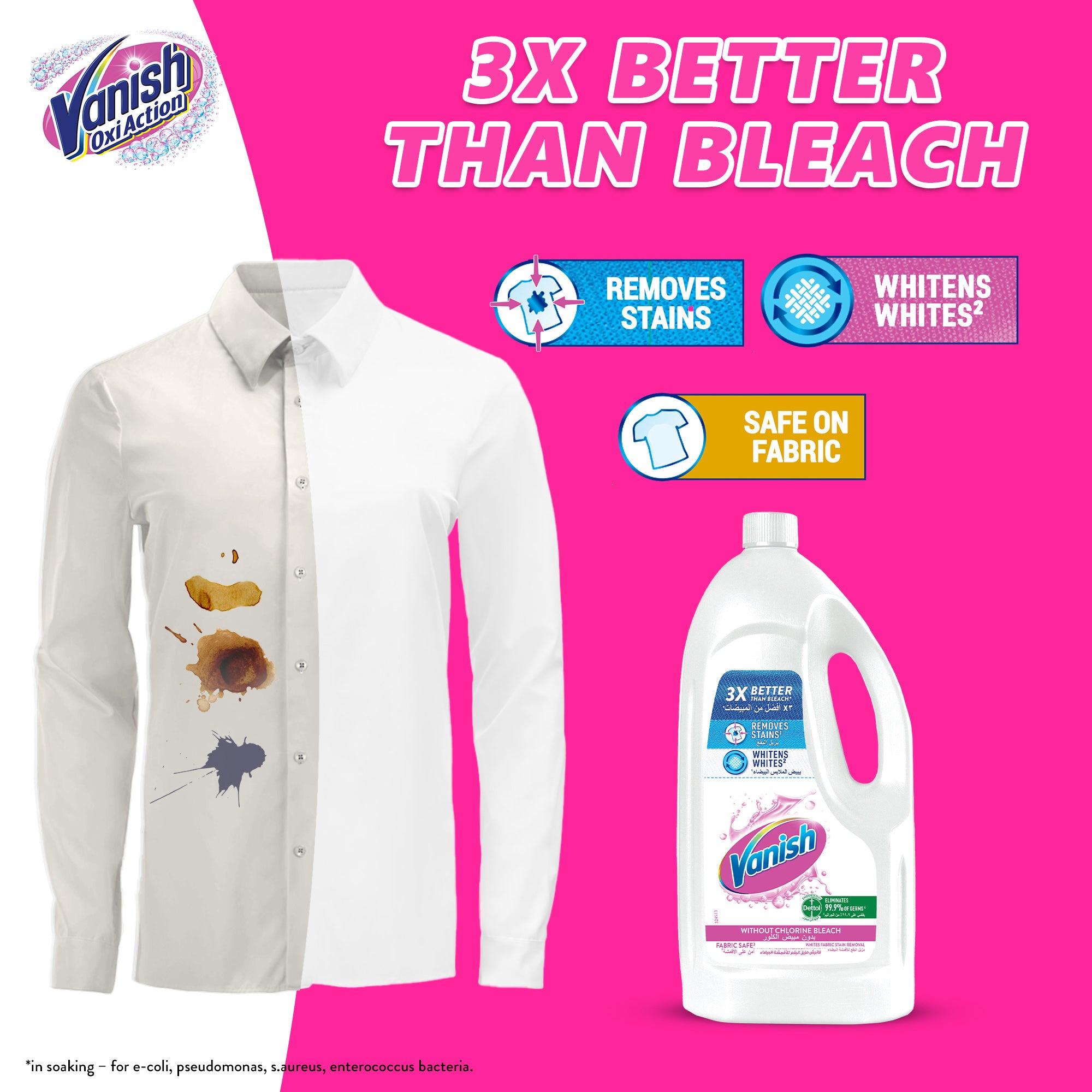 Vanish 3x Better whites without chlorine bleach x1L