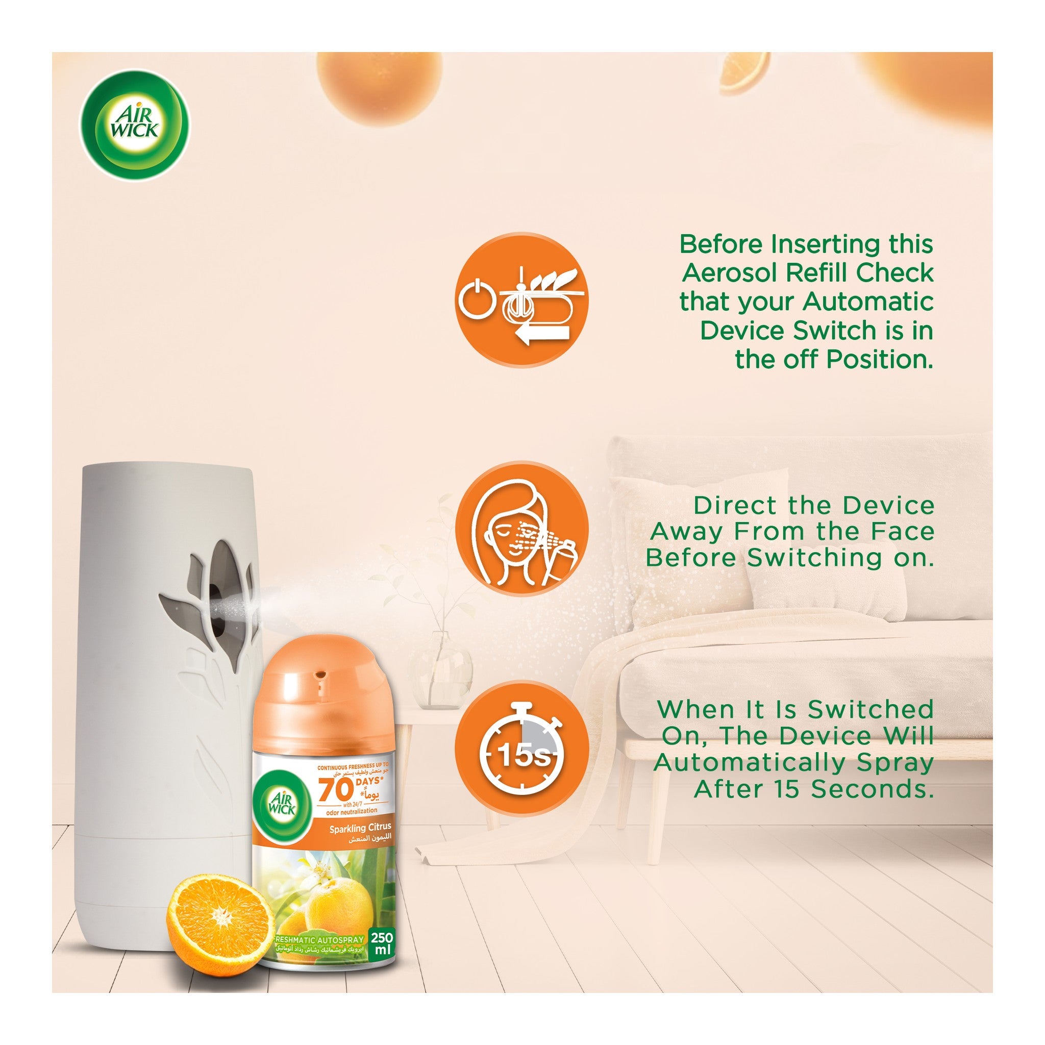 Air Wick Air Freshener Sparkling Citrus Scent Value Pack 3 x 300 ml