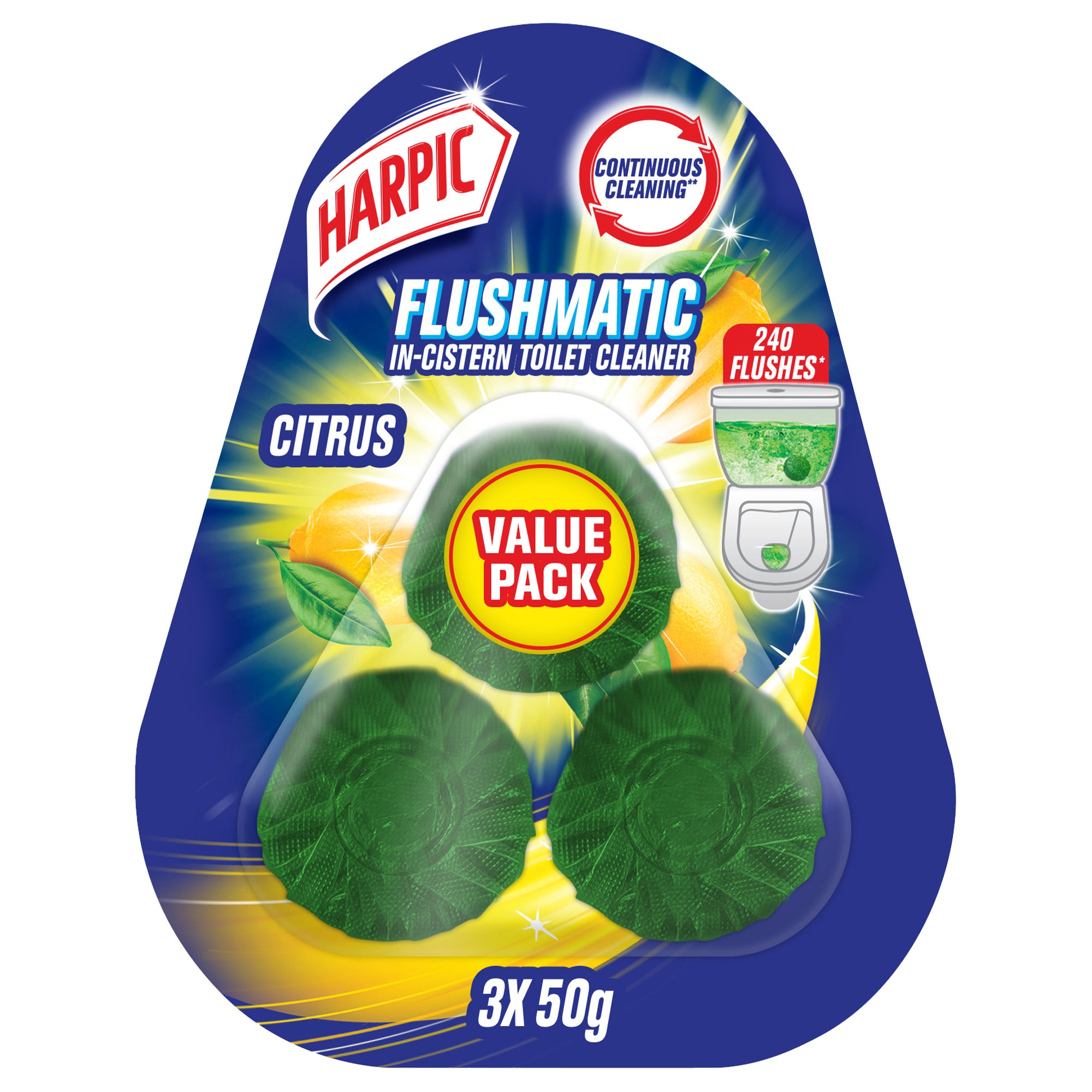 Harpic In-Cistern Toilet Cleaner, Citrus Scent, 50g Pack of 3
