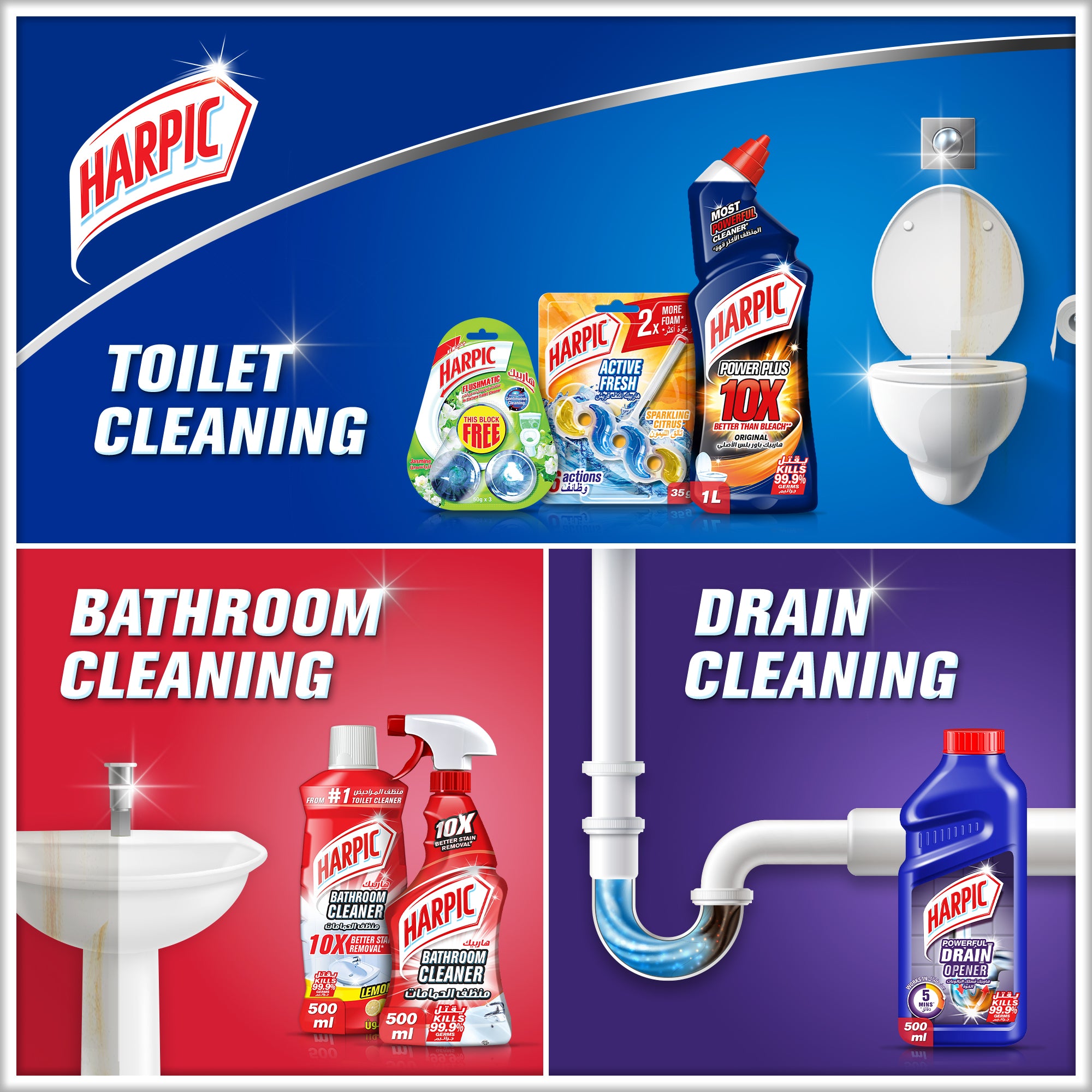 Harpic In-Cistern Toilet Cleaner, Citrus Scent, 50g Pack of 3