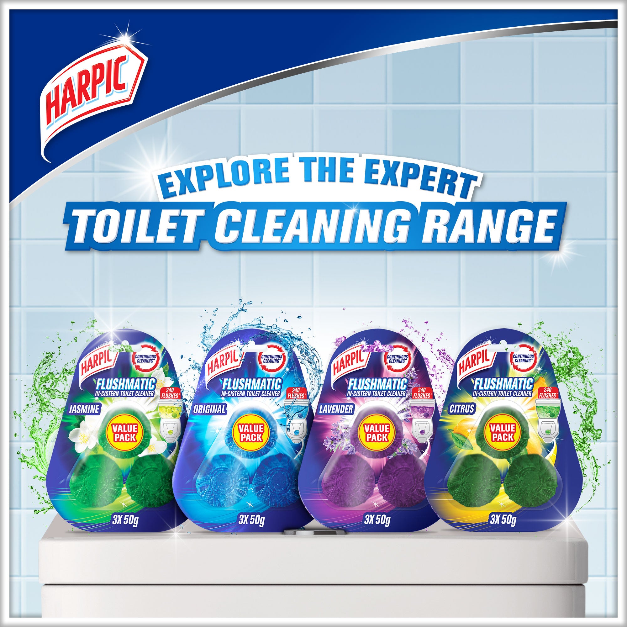 Harpic In-Cistern Toilet Cleaner, Citrus Scent, 50g Pack of 3
