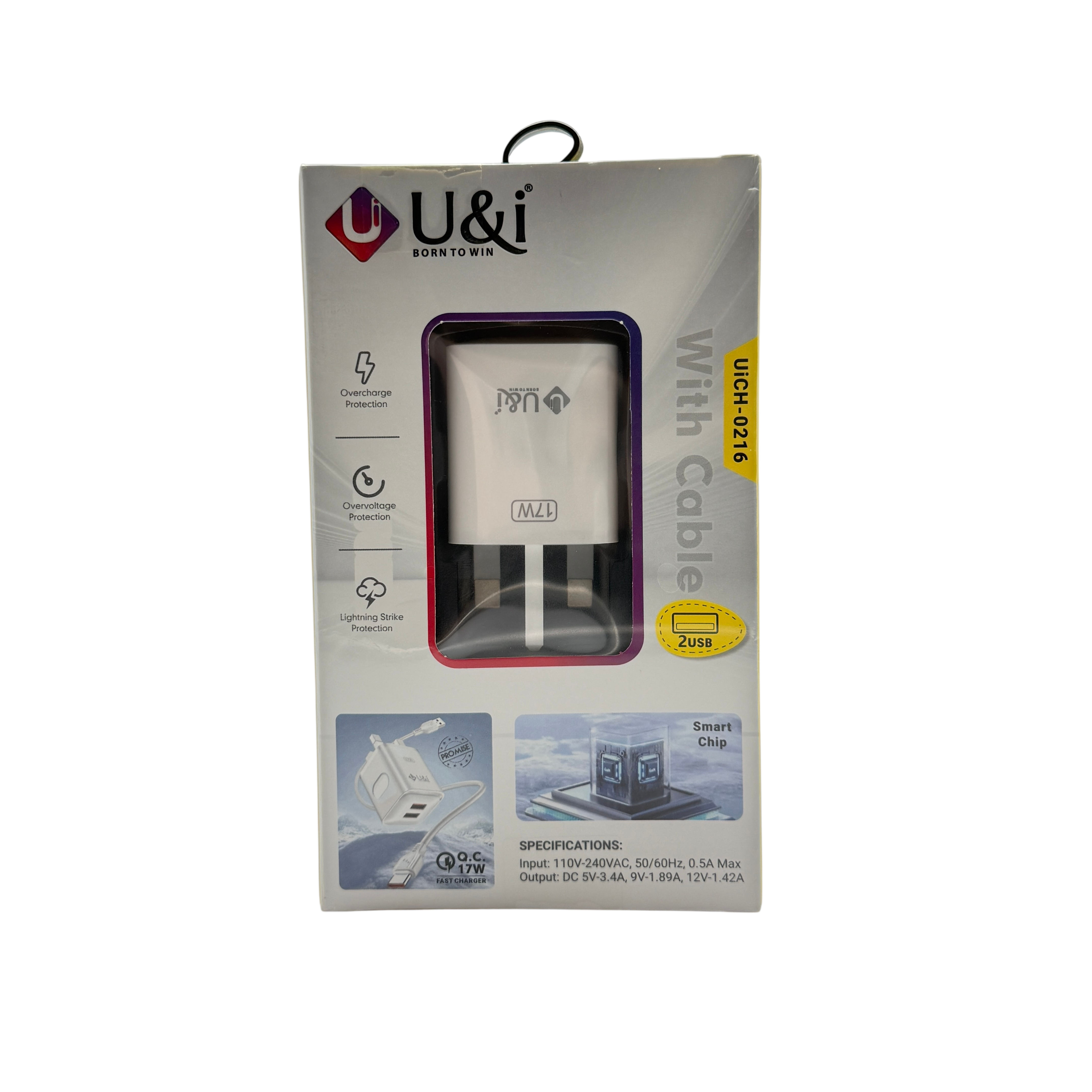 U&I 17W 2 Usb Charger With Type C Cable