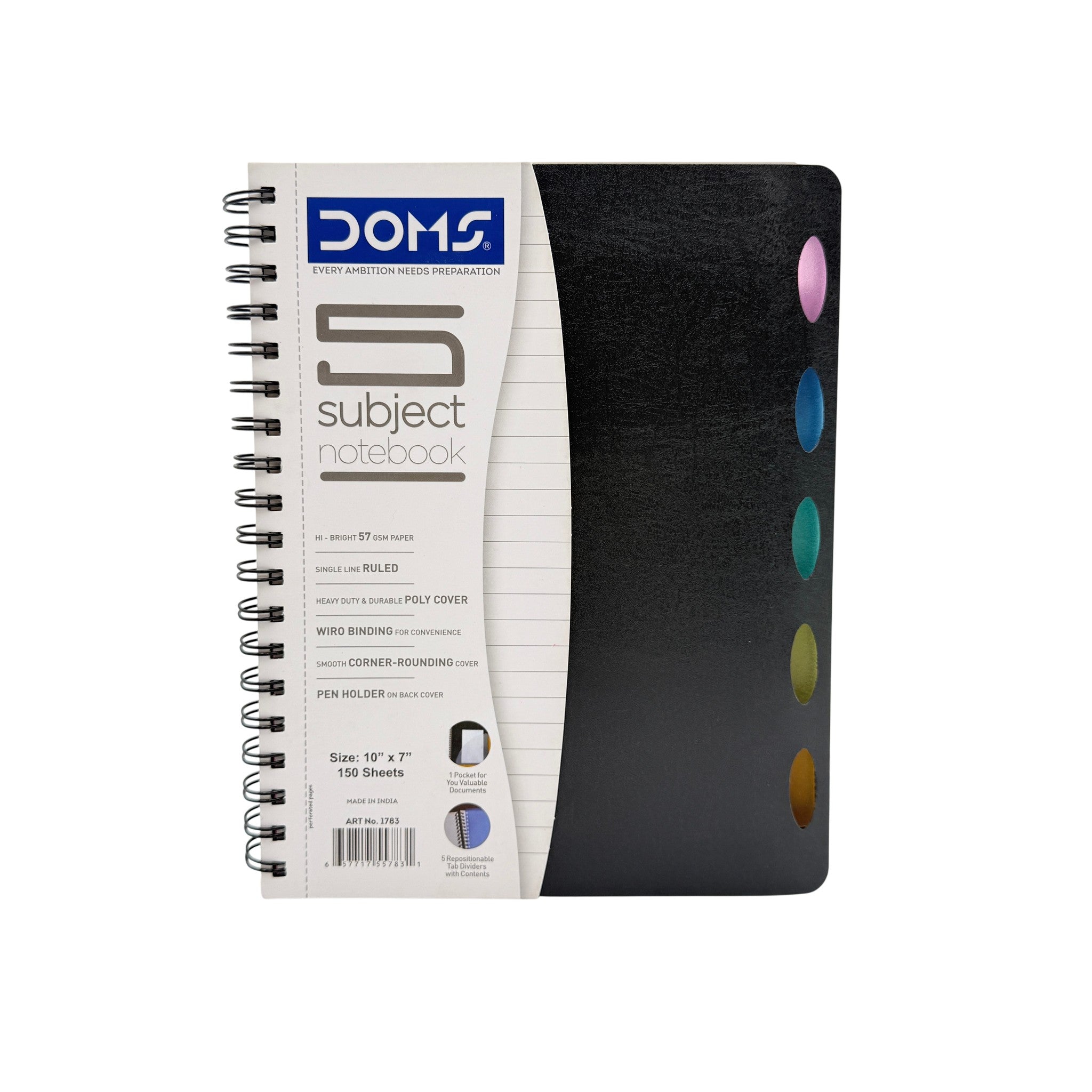 Doms B5 Notebook Plastic Black 150 Sheets 3+ AW26