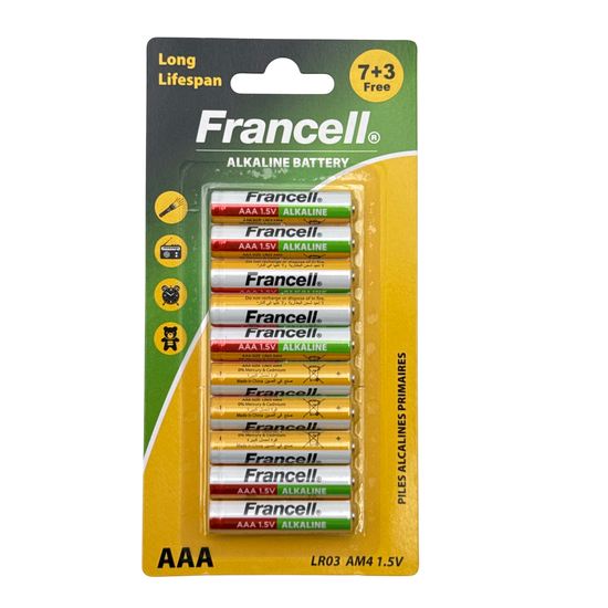 Francell Alkaline AAA Battery 10 Pcs 12+