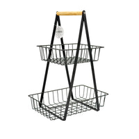 Nabela 2 Level Fruit Basket Galvanized Steel Black 28x17x38.