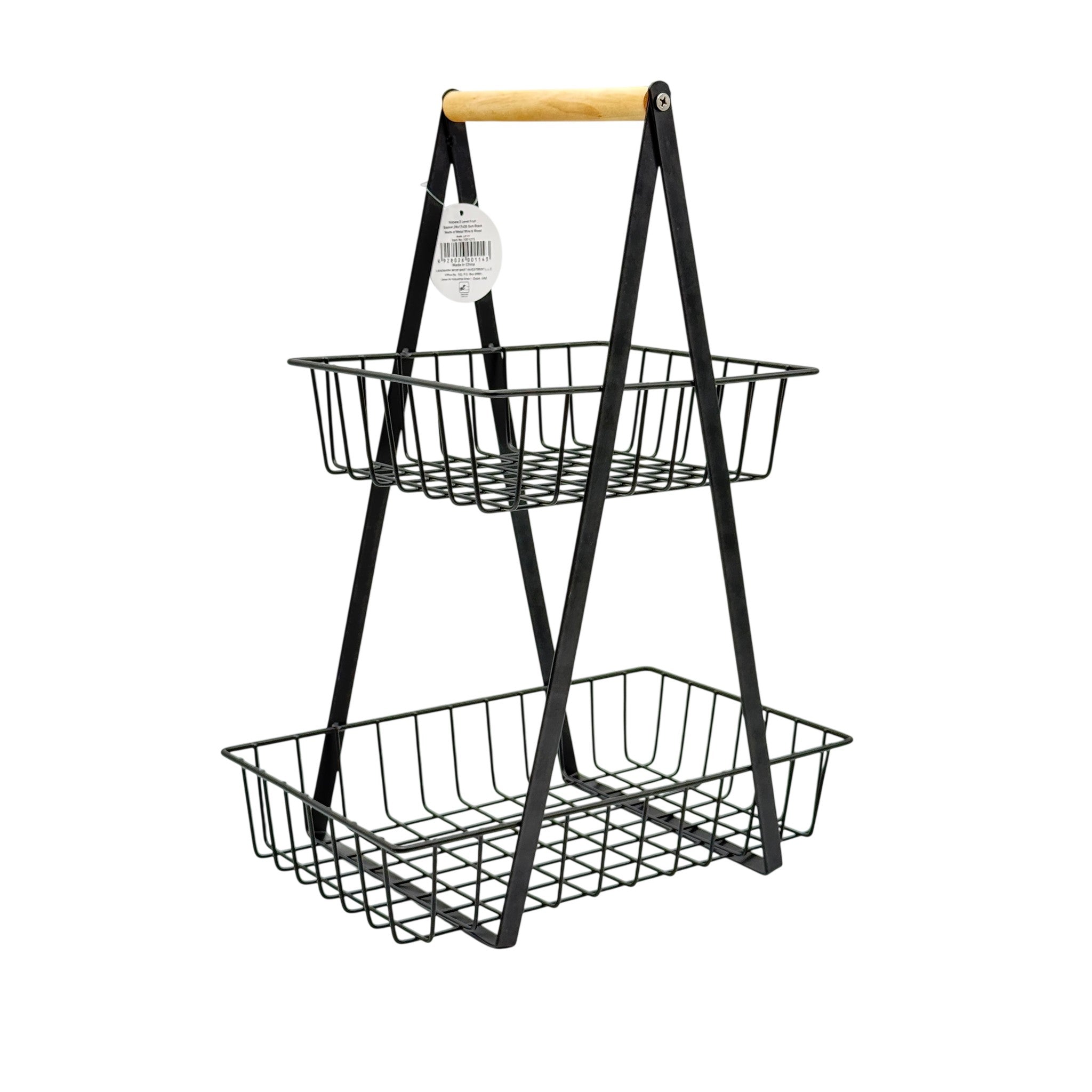 Nabela 2 Level Fruit Basket Galvanized Steel Black 28x17x38.