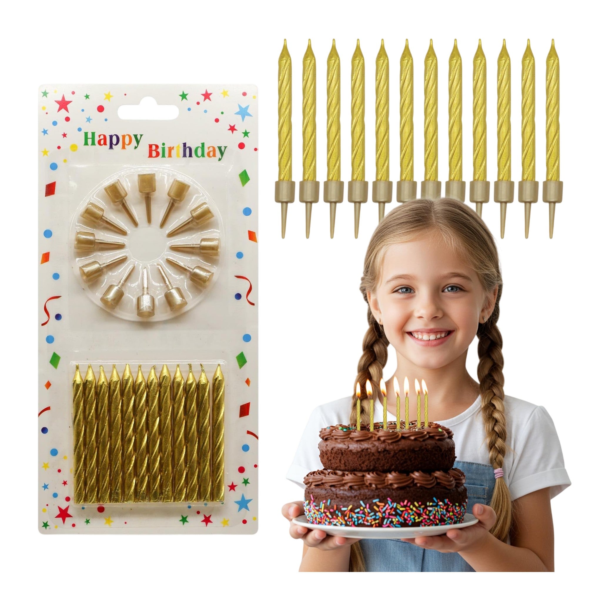 Cake Accessories Candles With Stand Gold