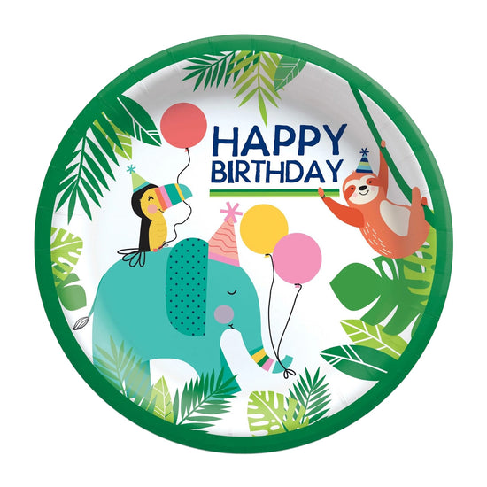 Disposable Paper 9 inch Plate Green Forest Animals 8 pcs