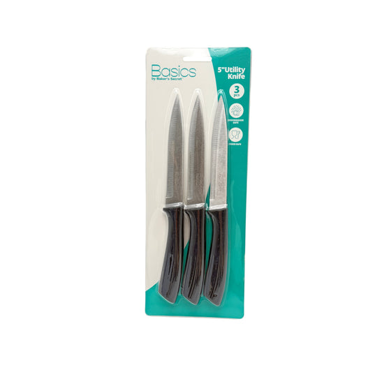 Stainless Steel 5 inch Utility Knife Set of 3 Black