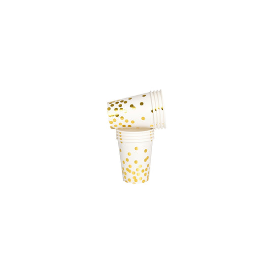 Disposable Paper Cup White Rose Gold Polka Dots 250  ml