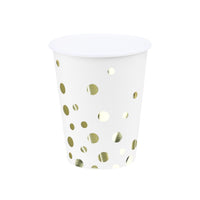 HK Disposable Tableware Paper Cup White Rose Gold Polka Dots