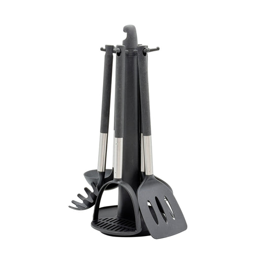 Stilo Nylon Kitchen Tool Set of 6 with Stand Black