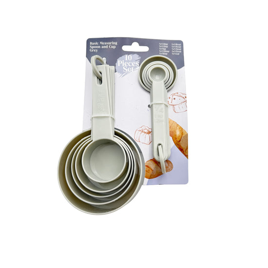 Basic Set of 10 Measuring Spoon and Cup Grey