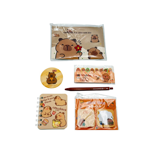 Brown Bear Neutral Pen Post It Note Pvc Bag Stationery Set