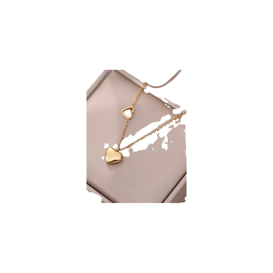 Women's Necklace Stainless Steel Pearl Heart Single Gold