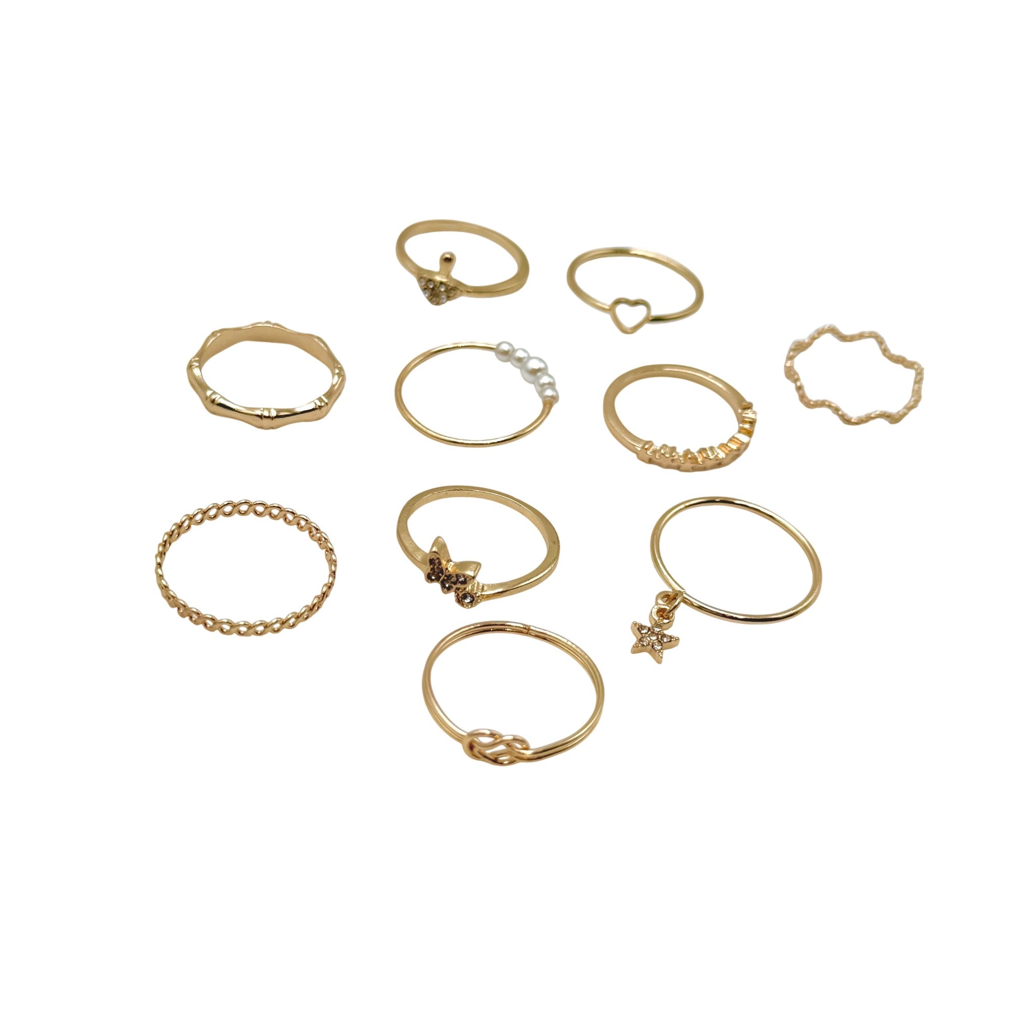 Jewellery Pack of 9 Women's Rings Gold 90% Zinc Alloy 2 To 8