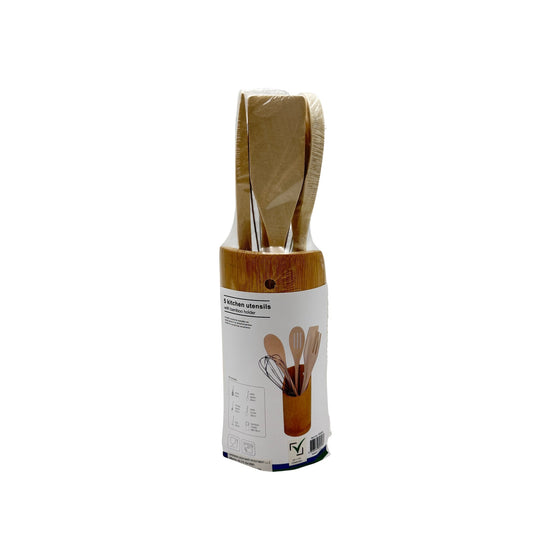 Basic Wood Kitchen Utensil Set of 5 with Holder