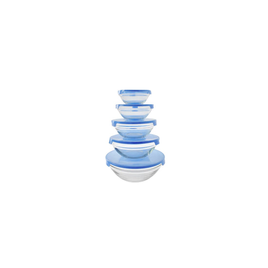 Peru Glass 5 pc bowls with Lid 980, 530, 400, 220, 140 ml
