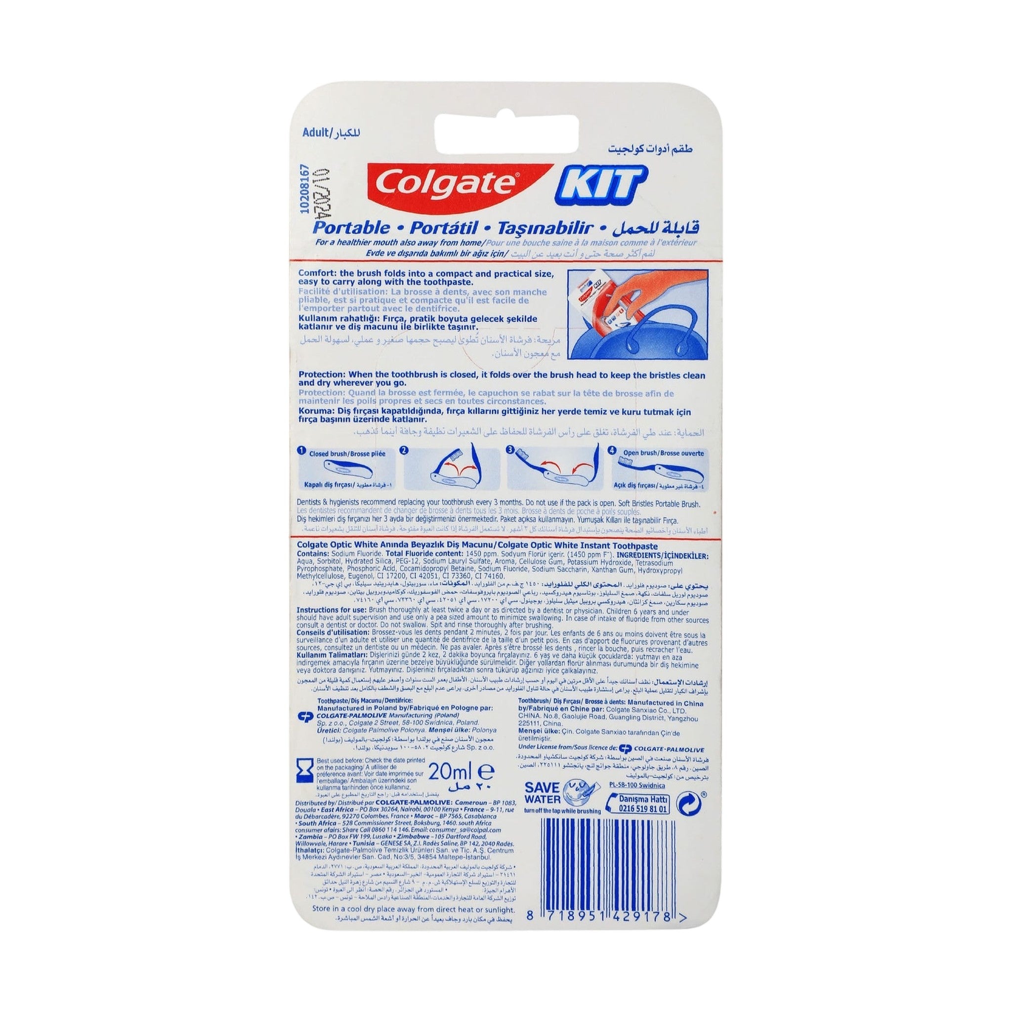 Colgate Travel Kit Toothbrush & Optic White Toothpaste 20 ml