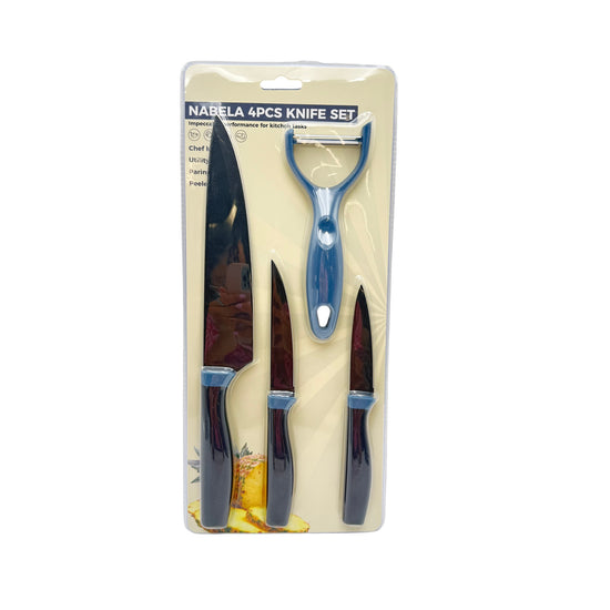 Nabela Knife Set of 3 Knife & 1 Peeler Black