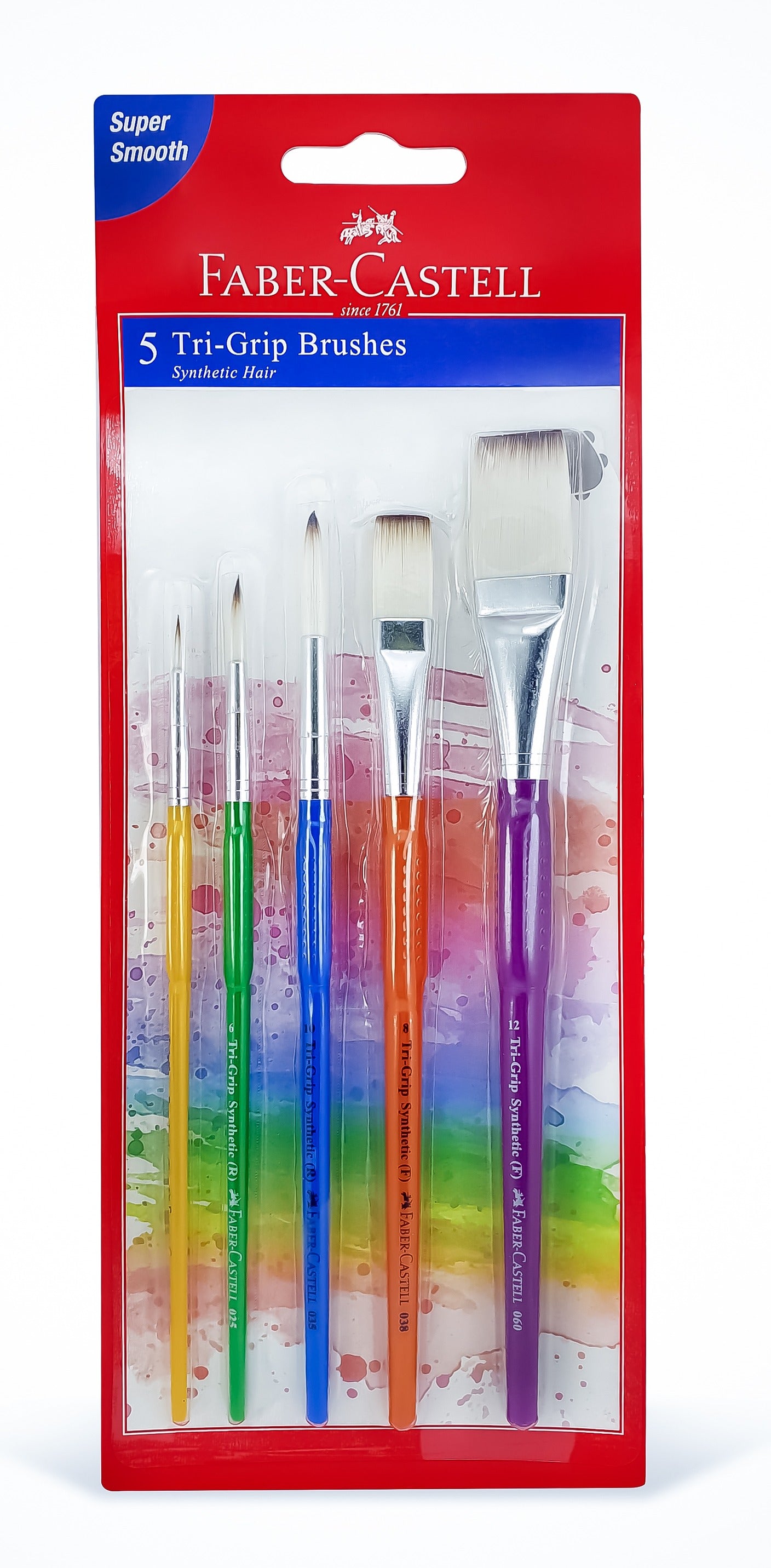 FABER-CASTELL GRIP PAINT BRUSHES ROUND & FLAT COMBINATION 5PC (2,6,10, 8, 12)
