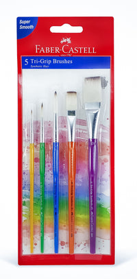 FABER-CASTELL GRIP PAINT BRUSHES ROUND & FLAT COMBINATION 5PC (2,6,10, 8, 12)