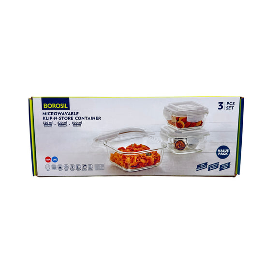 Borosil Klip N Store Sqr. Set of 3