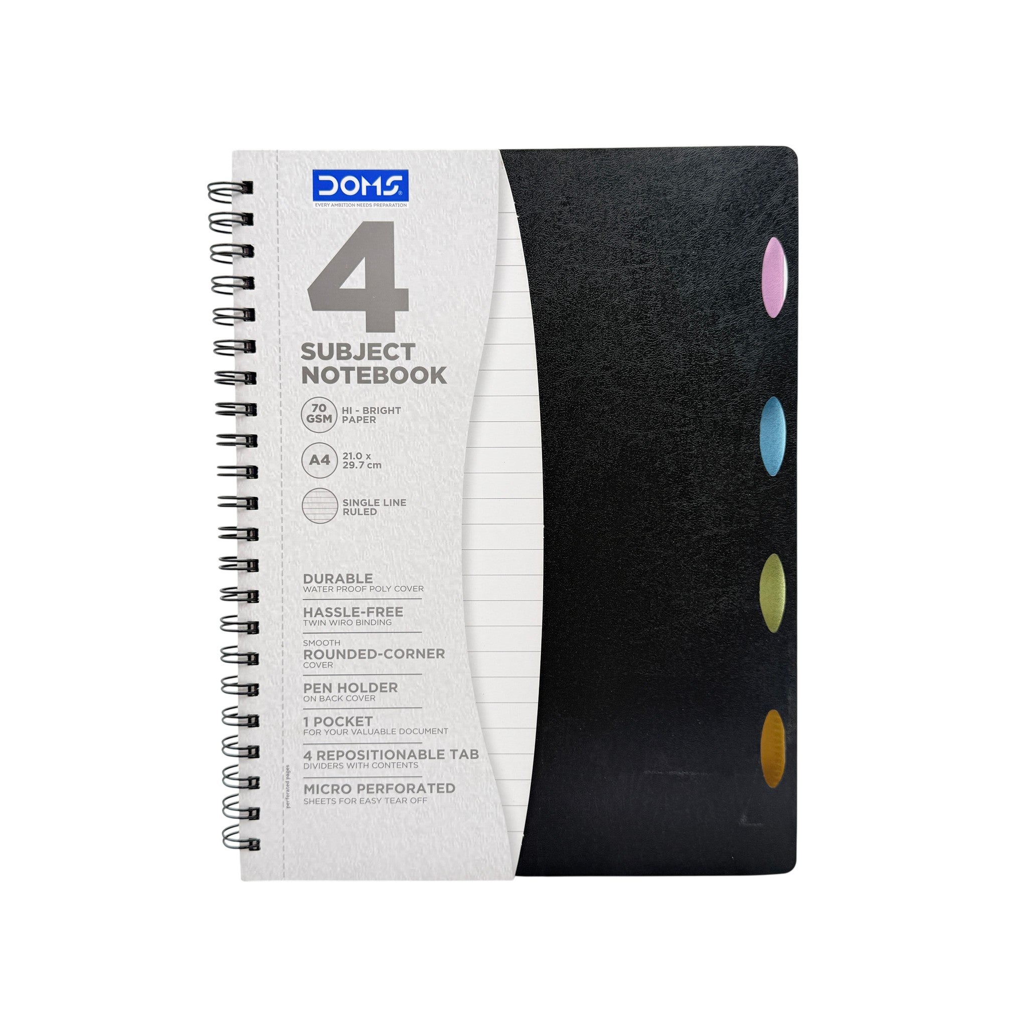 Doms A4 Plastic Notebook Black 120 Sheets 3+ AW26