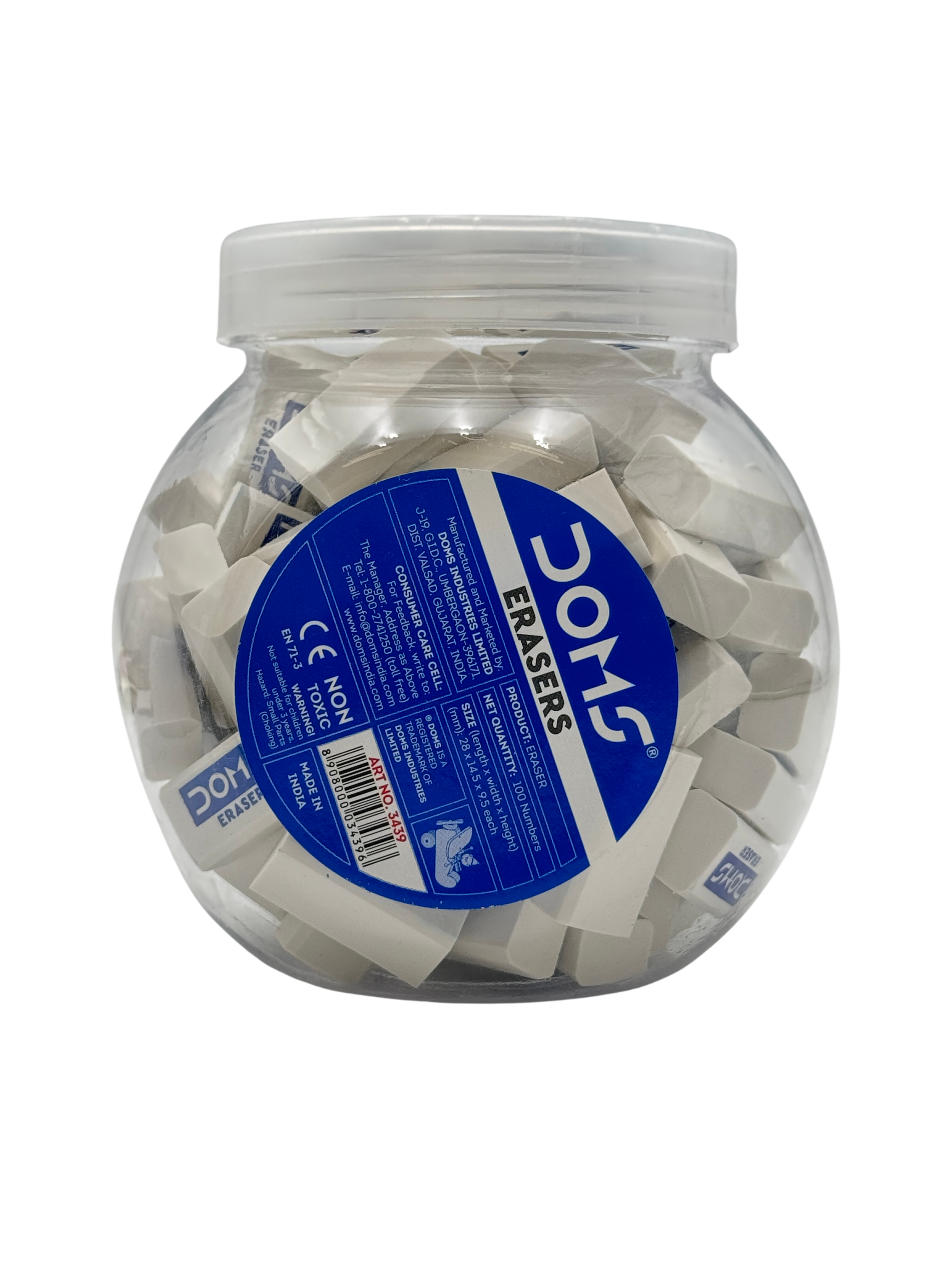 Doms Eraser Plastic White 17*8.5*8.5 CM 100 Pcs 3+